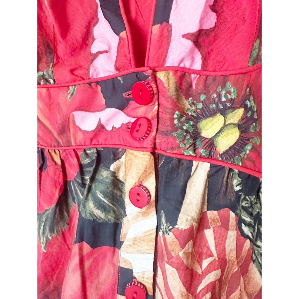 Farm Rio Flowershop Puff-Sleeve Maxi Dress V-Neck Button Front Red Size XS NEW - Picture 6 of 9